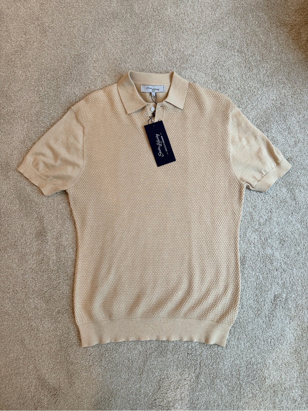 State & Liberty Beige Knit Polo Shirt - Men's Short Sleeve